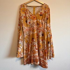 Floral Long Sleeve Dress in Orange and Yellow